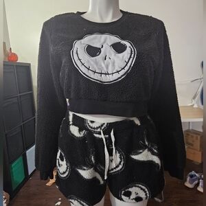 Black Fuzzy Crop Top and Shorts Nightmare Before Christmas Set.
